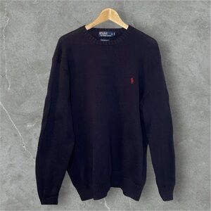 100% Pima Cotton Polo by Ralph Lauren Men's Navy Knit Sweater w/ Red Horse Logo